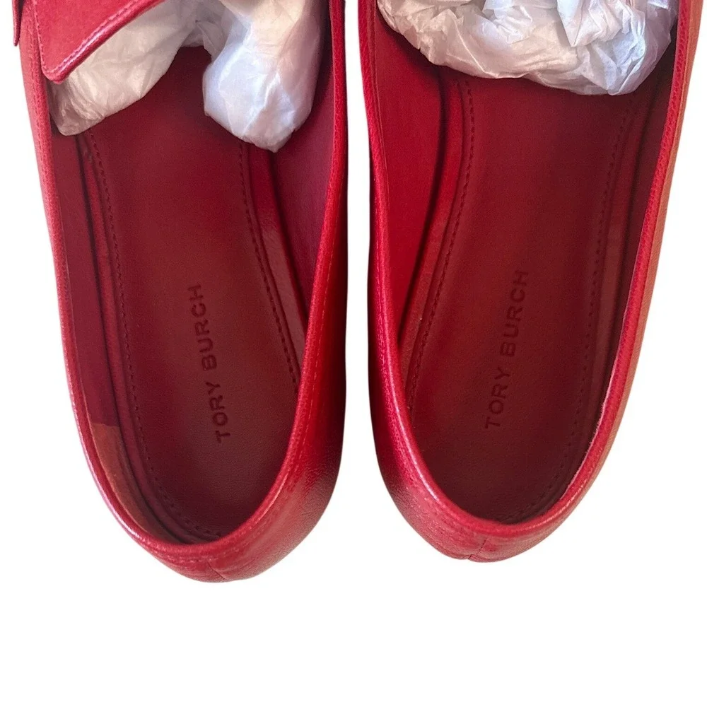Tory Burch Perrine Loafers Tory Red Leather Square Toe Flats Size 8